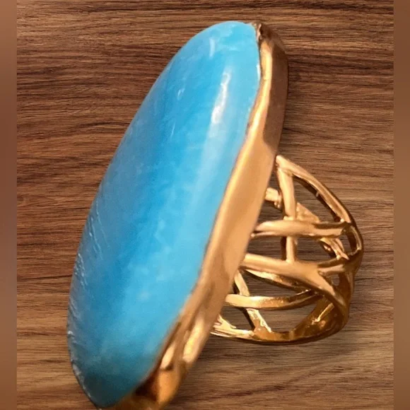 Amrapali Large Turquoise Ring Size 6
Golden Pyrite Matrix Gilded Bezel Open
Work - Picture 3 of 5